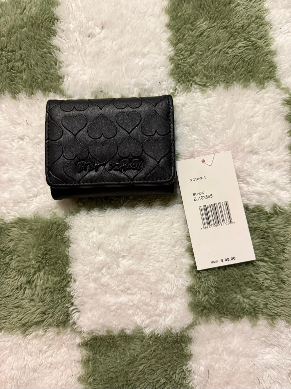 Betsey Johnson Black Quilted Heart Compact Wallet